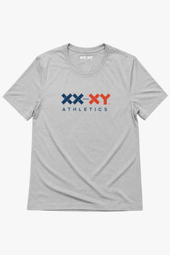 Light heather grey t-shirt with 'XX-XY Athletics' logo on a white background || Light Heather Gray - 1