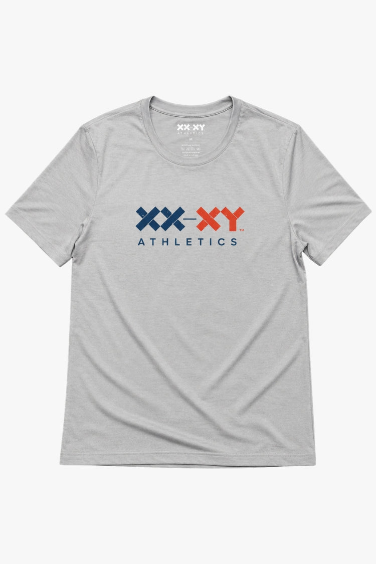Light heather grey t-shirt with 'XX-XY Athletics' logo on a white background || Light Heather Gray - 1