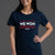 Woman wearing a navy blue t-shirt with 'WE WON 25 MORE STATES TO GO' text on a gray background || Navy