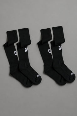 Set of black socks with a logo on a gray background || Black