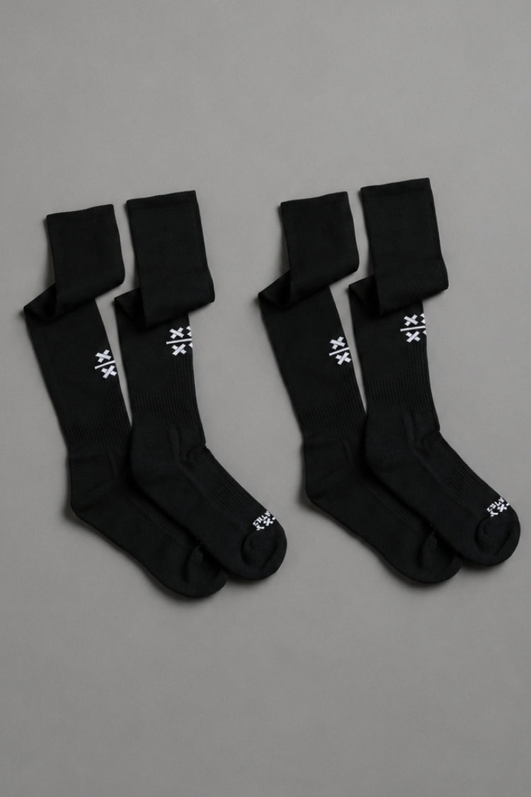 Set of black socks with a logo on a gray background || Black