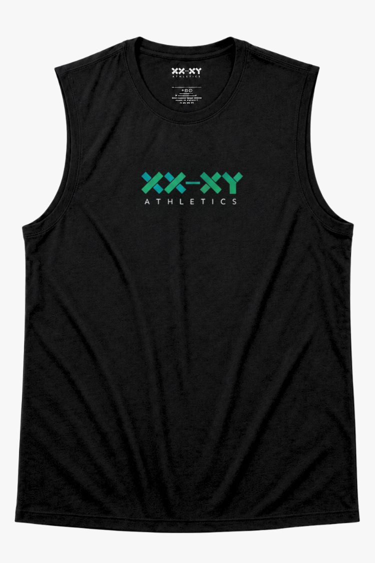 Flat lay image of a tank top with XX-XY logo on the chest || Black