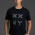 Person wearing a black t-shirt with a logo and text on a gray background || Black Tonal