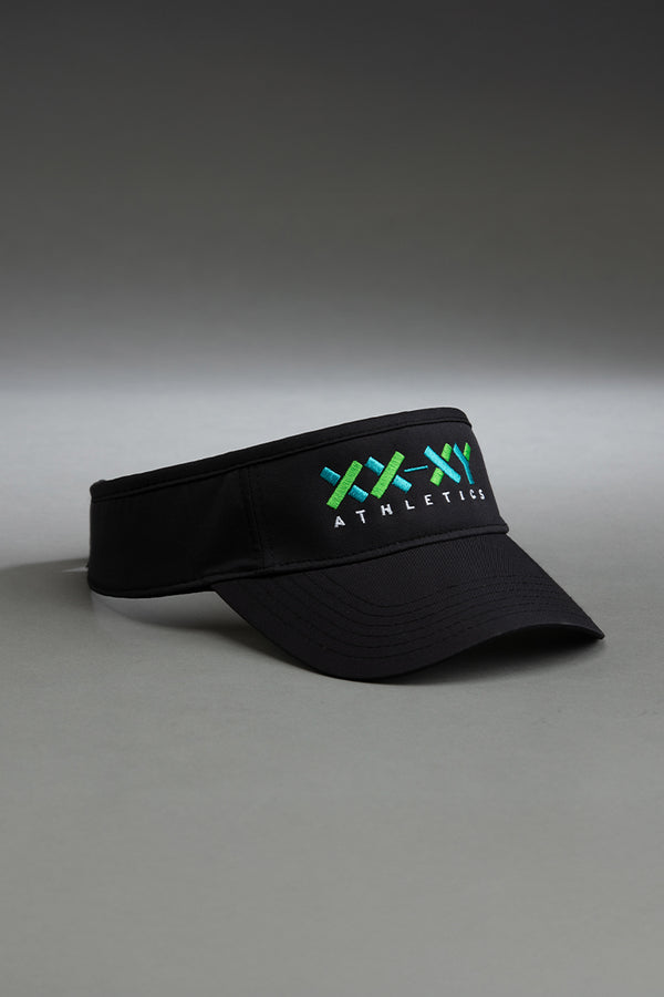 Black visor with green and white logo on a gray background || black
