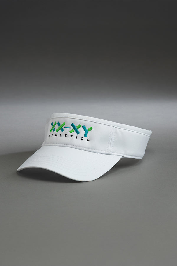 White visor with 'XXXY Athletics' logo on a gray background || white