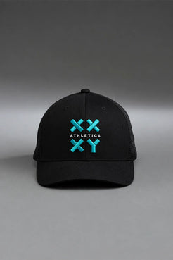 Black cap with green logo on a gray background || black with color logo