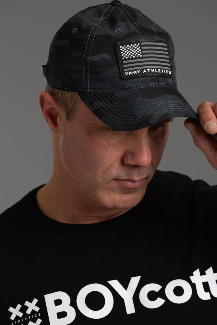 Camo Performance Cap with Logo Flag Patch: Bold & True | XX-XY