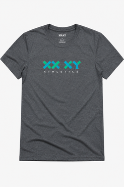 Gray t-shirt with 'XXY Athletics' logo on a white background || Dark Heather Gray