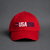 Red cap with 'USA 250' text on a gray background || Red