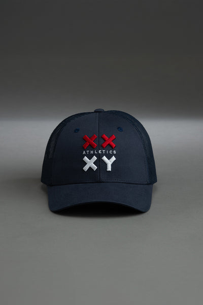 navy with red & white logo