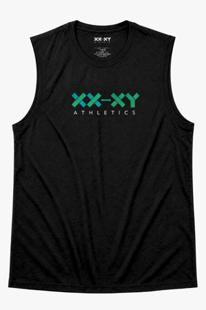 Black sleeveless shirt with green and white logo on a white background || Black