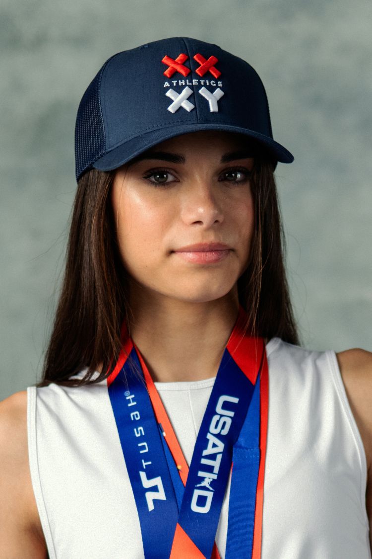 navy with red & white logo