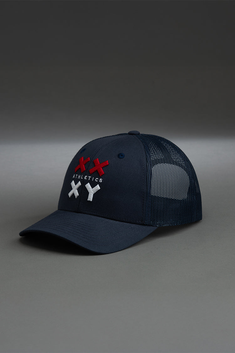 navy with red & white logo