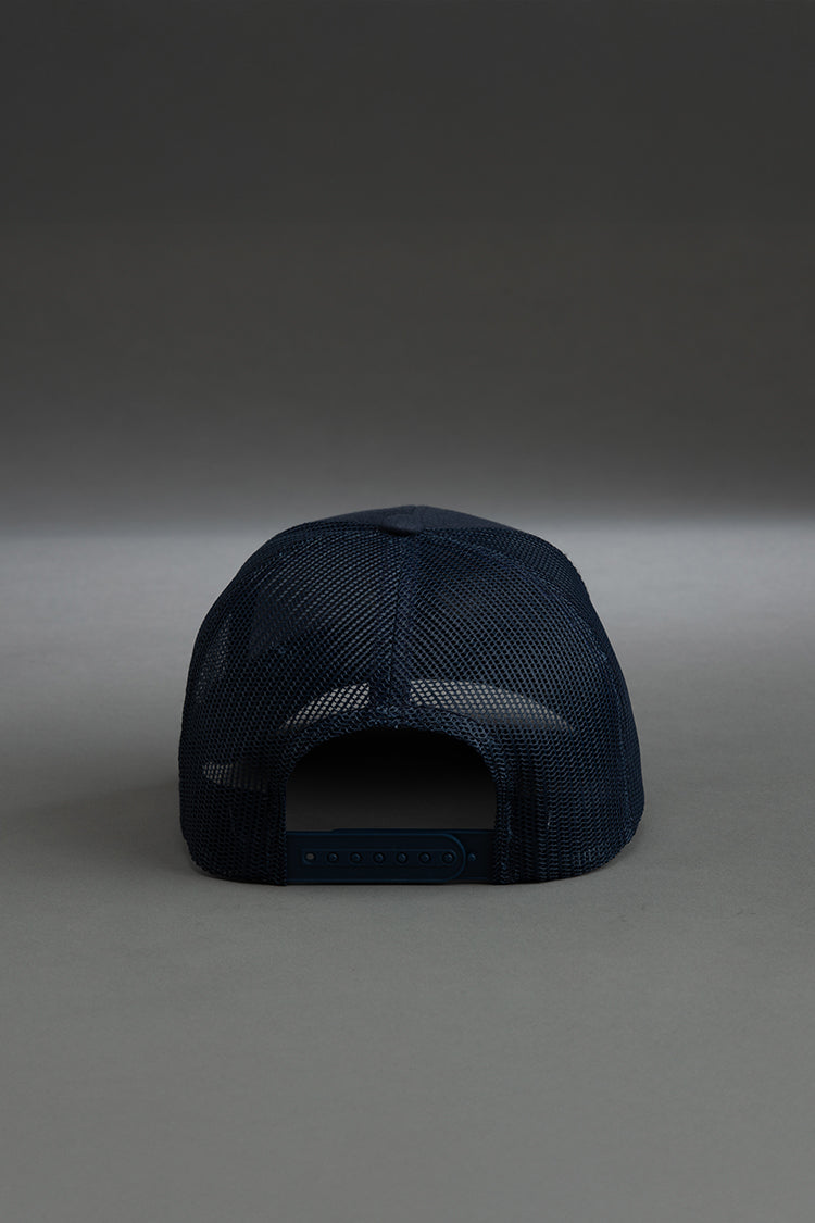Navy blue cap on a gray background || navy with red & white logo