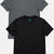 Two t-shirts, one black and one gray, with a green logo on a white background. || Dark Heather Gray/Black