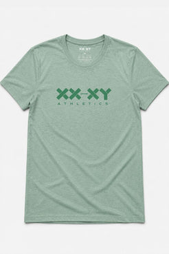 Green t-shirt with 'XXY Athletics' logo on a white background || Sage Heather