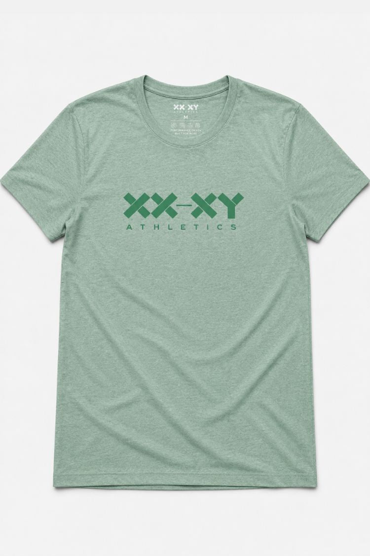 Green t-shirt with 'XXY Athletics' logo on a white background || Sage Heather