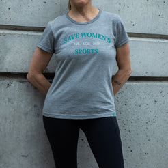 Close-up of the graphic on the Save Women's Sports x Icons Classic Fit Tee