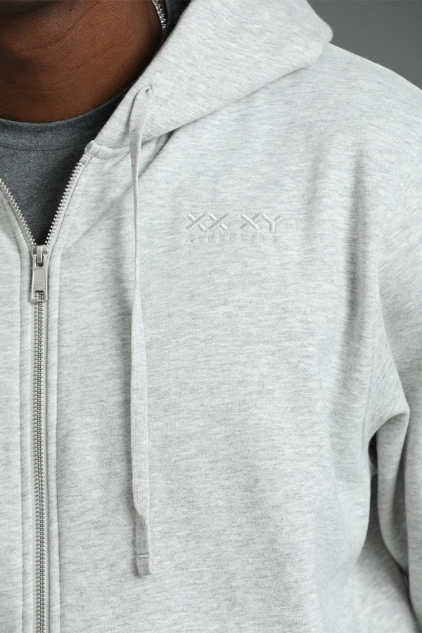 Gray hoodie with a brand logo on the chest || grey