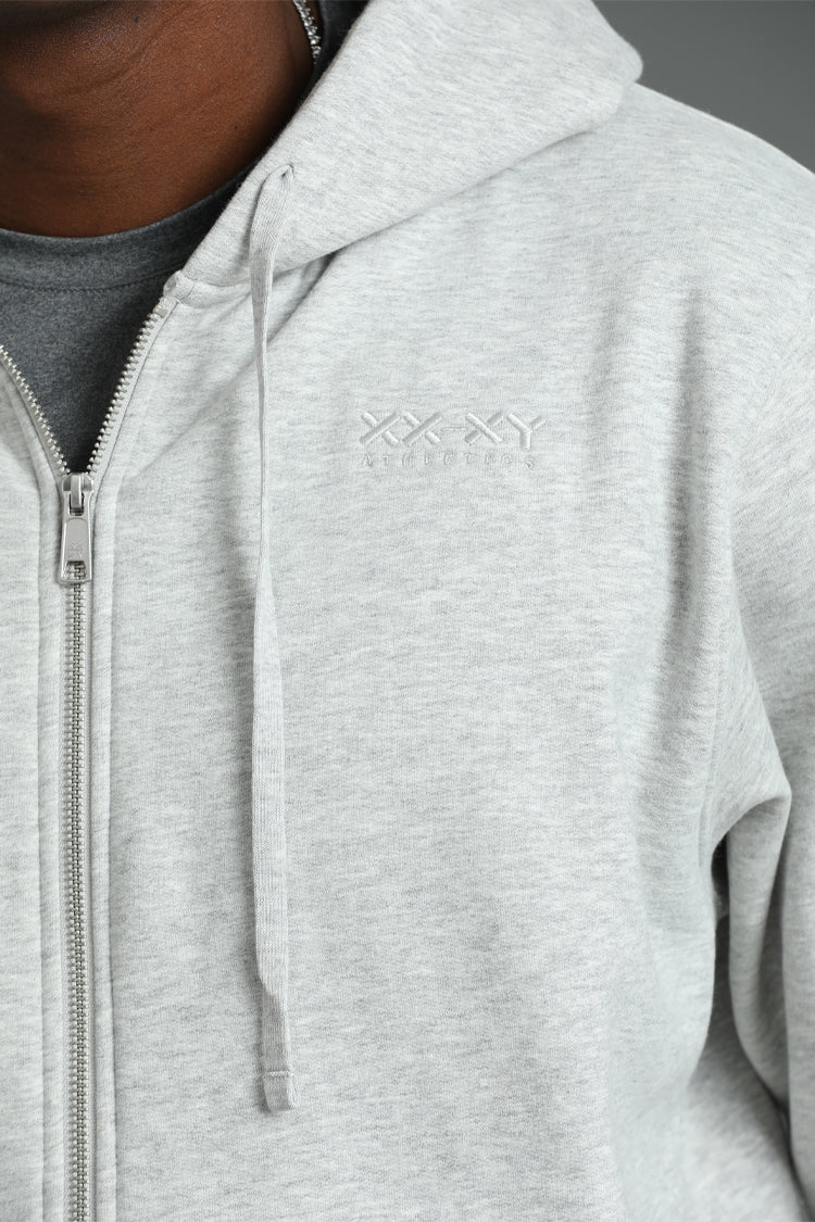 Gray hoodie with a brand logo on the chest || grey